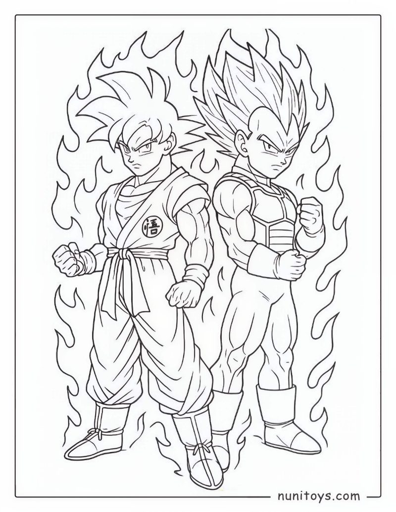 Goku and Vegeta Power Up Coloring Page