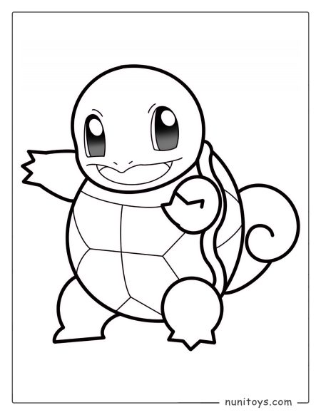 Happy Squirtle waving Pokémon coloring page