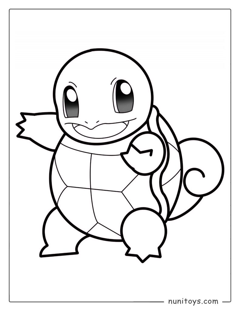 Happy Squirtle waving Pokémon coloring page
