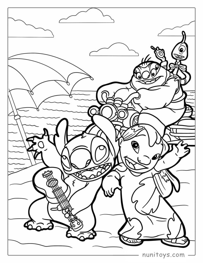 Lilo And Stitch On Beach With Jumba Coloring Page