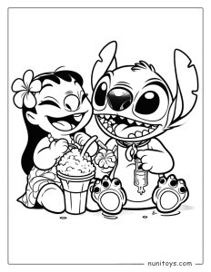 Lilo and Stitch Sharing a Tropical Treat Coloring Pag