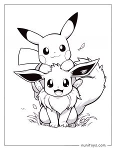 Pikachu and Eevee cute duo Pokémon coloring page