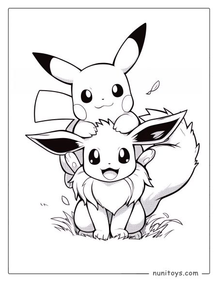 Pikachu and Eevee cute duo Pokémon coloring page