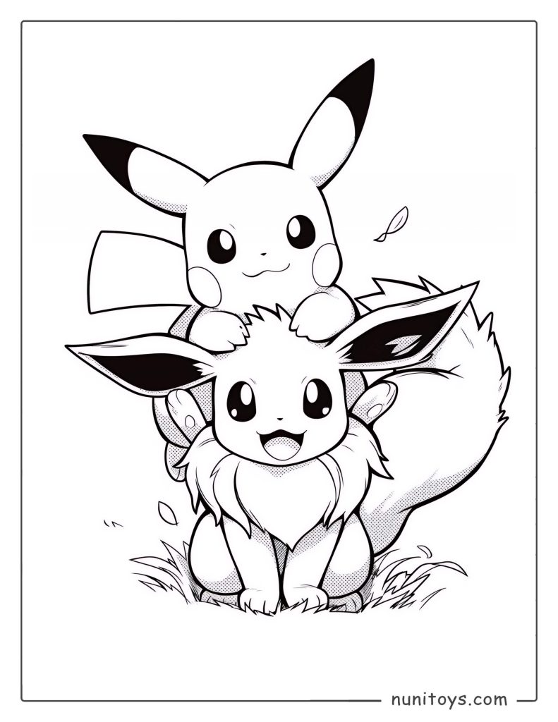 Pikachu and Eevee cute duo Pokémon coloring page