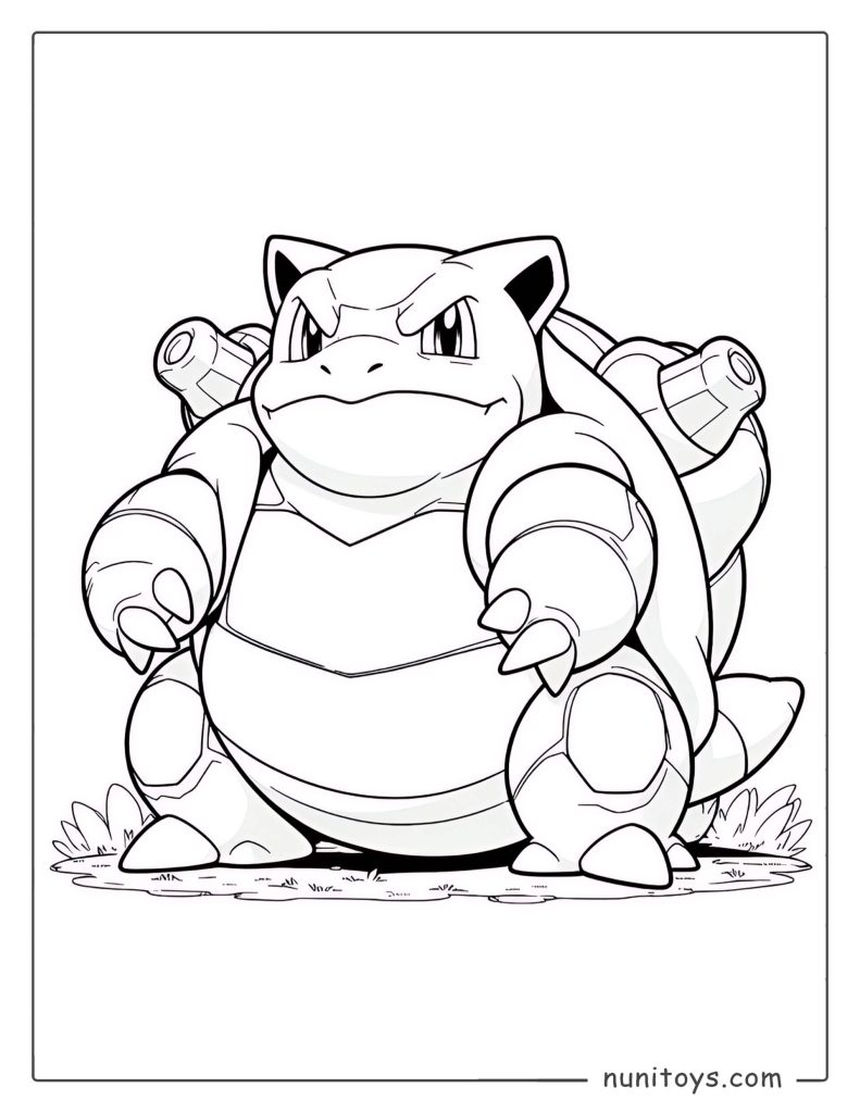 Powerful Blastoise water cannon Pokémon coloring page