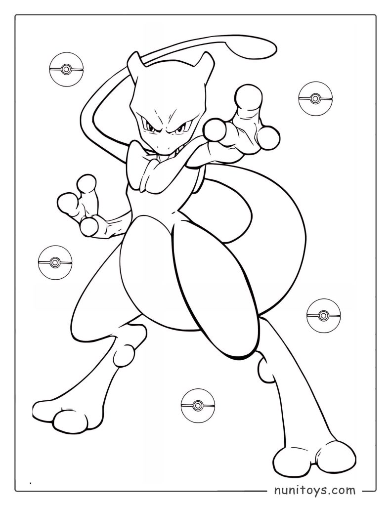 Powerful Mewtwo psychic Pokémon coloring page