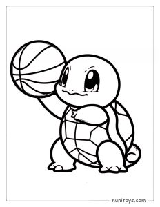 Squirtle holding a basketball and playing sports coloring page