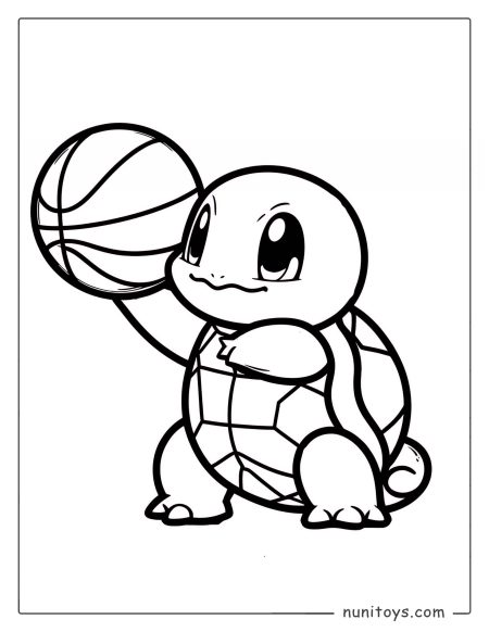 Squirtle holding a basketball and playing sports coloring page