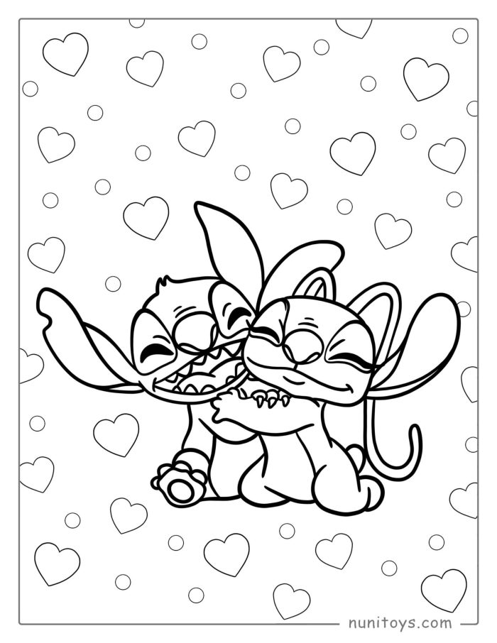 Stitch Hugging Angel Coloring Page