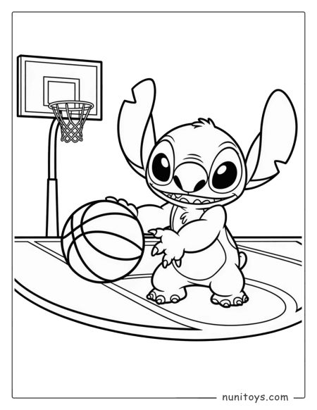 Stitch Playing Basketball Coloring Page