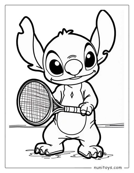 Stitch Playing Tennis Coloring Page