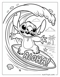 Stitch Surfing Coloring Page