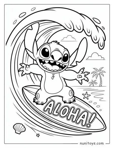 Stitch Surfing Coloring Page