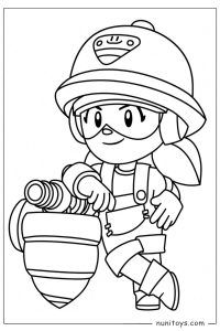 Jacky from Brawl Stars Holding Drill Coloring Sheet