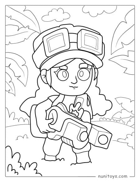 Kawaii-Jessie Carrying Her Gun Brawl Stars Coloring Page