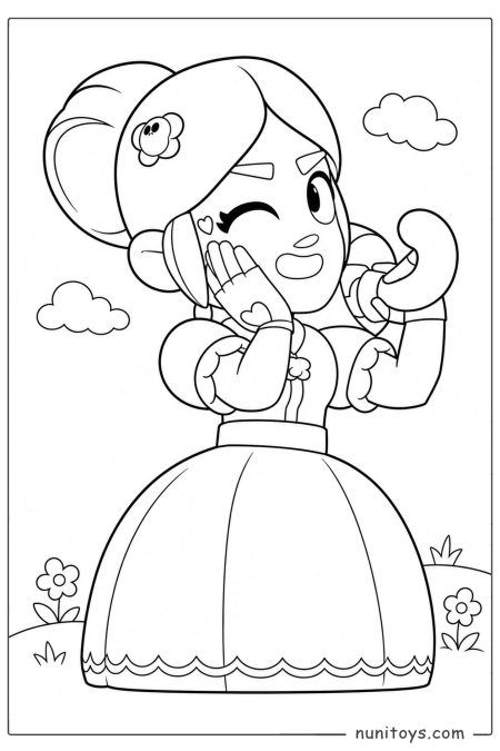 Piper from Brawl Stars Winking in Fancy Dress Coloring Sheet