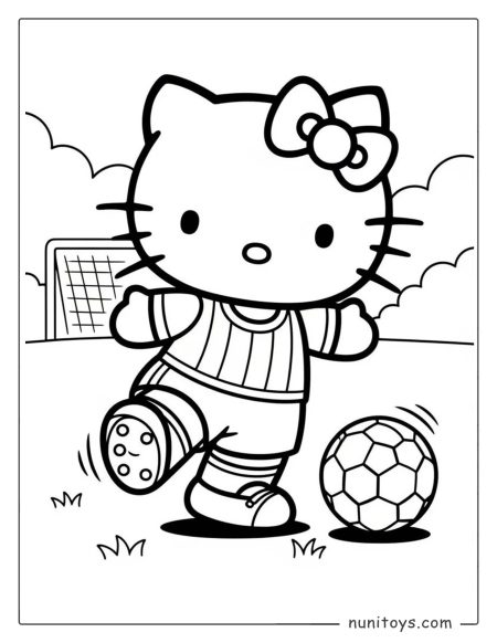 Hello Kitty Playing Soccer Coloring Page