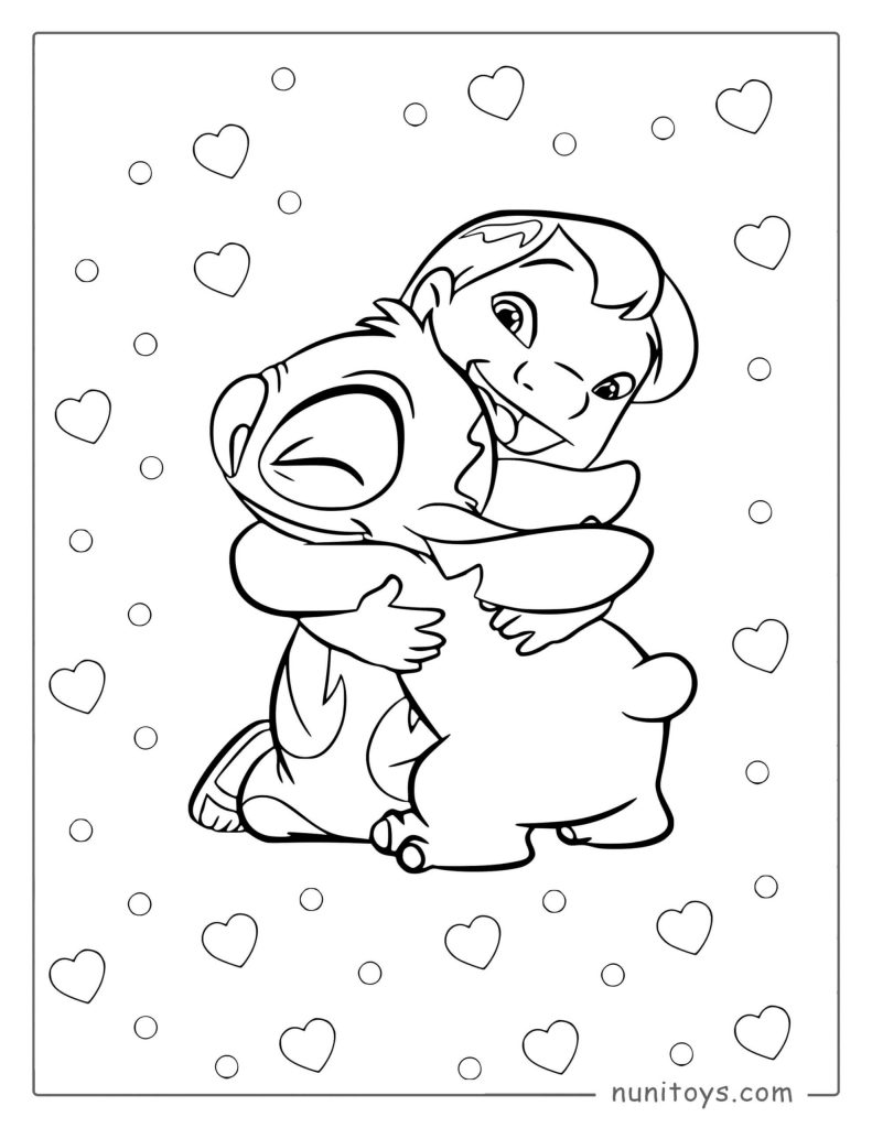 Lilo and Stitch Hugging Coloring Page