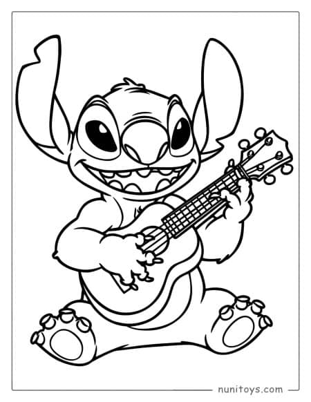 Stitch Playing Guitar Coloring Page