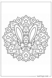 Bunny Ears and Bow Star Mandala Coloring Page