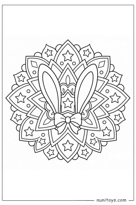 Bunny Ears and Bow Star Mandala Coloring Page
