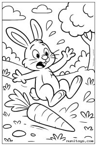 Bunny Tripping Over Carrot in Garden Coloring Page