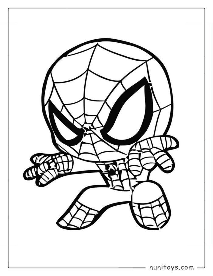 Chibi Spiderman in Action Coloring Page