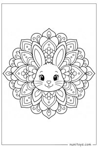 Cute Bunny Face Floral Mandala Coloring Illustration