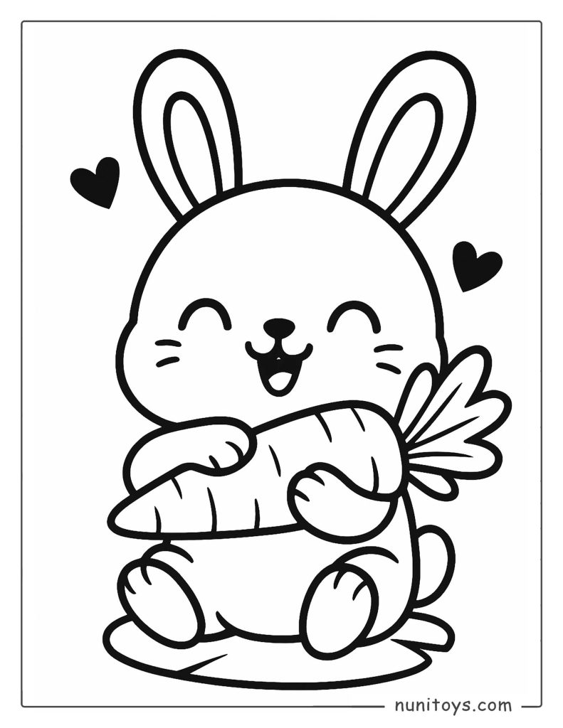 Cute Bunny Hugging a Carrot Coloring Page