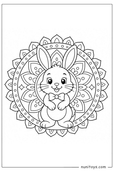 Cute Bunny with Bow Tie Mandala Coloring Page