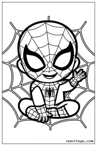Cute Spiderman Sitting on Spider Web Coloring Page