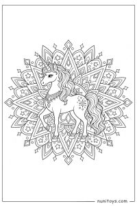 Full Body Unicorn Star Mandala Coloring Page
