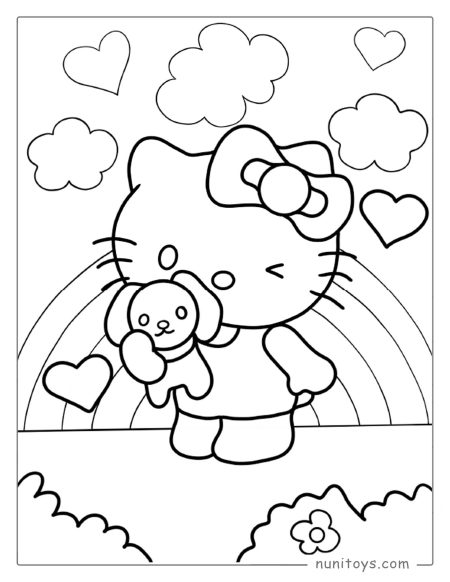 Hello Kitty with puppy coloring page