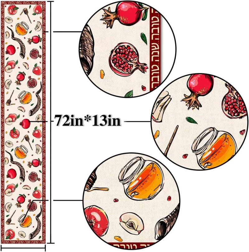 Rosh Hashanah Linen Table Runner for Festive Family Meals
