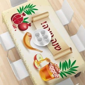 Rosh Hashanah Waterproof tablecloth pomegranate honey shofar