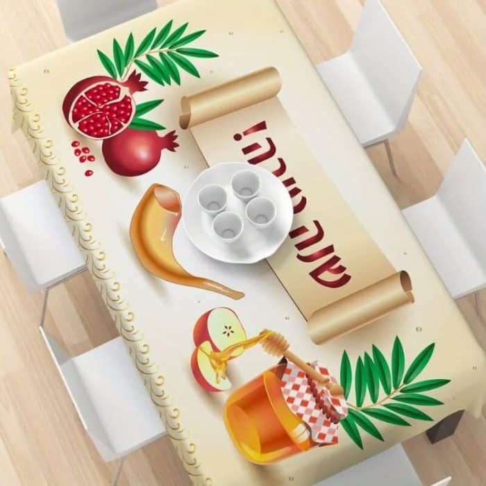 Rosh Hashanah Waterproof tablecloth pomegranate honey shofar