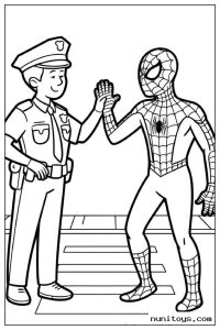 Spiderman High-Fiving a Police Officer Coloring Page