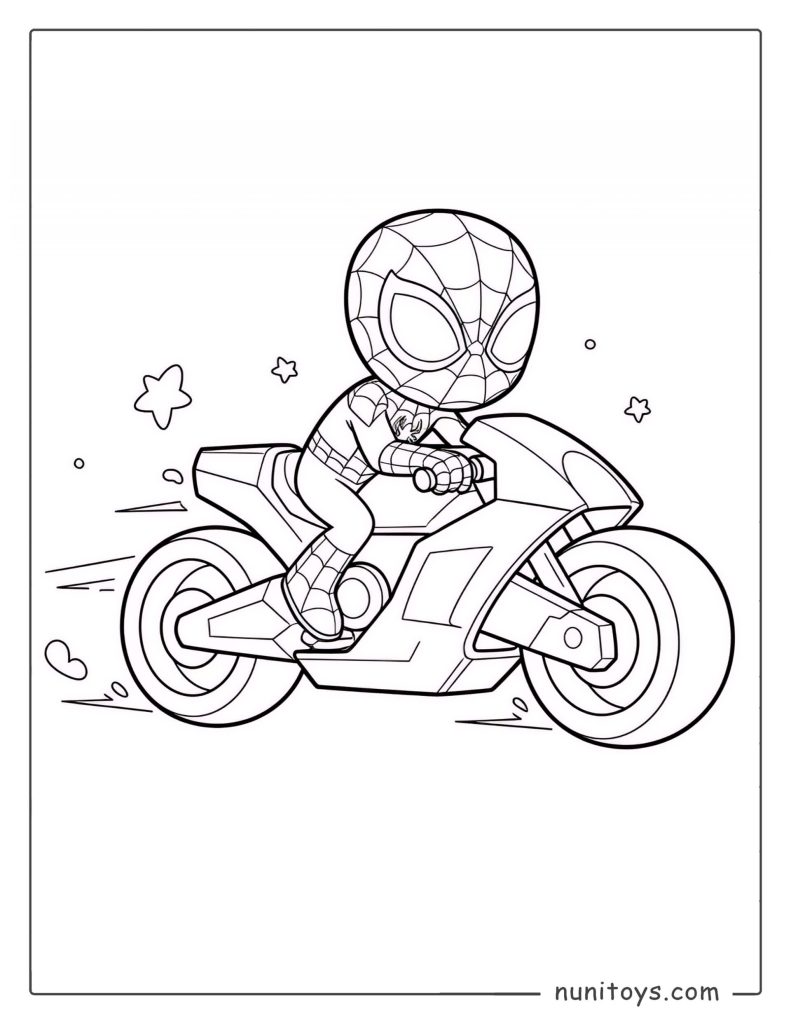 Spiderman Riding Motorcycle Coloring Page