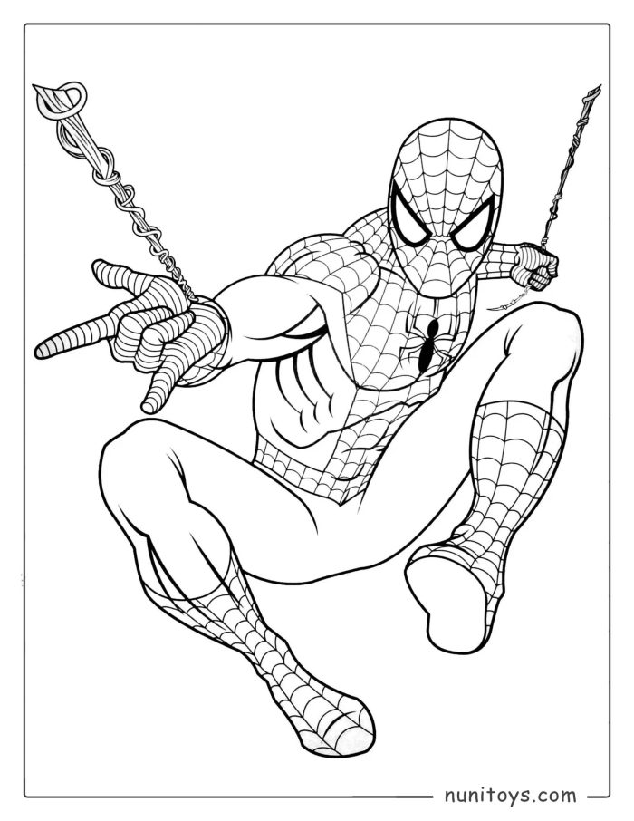 Spiderman Swinging into Action Coloring Page