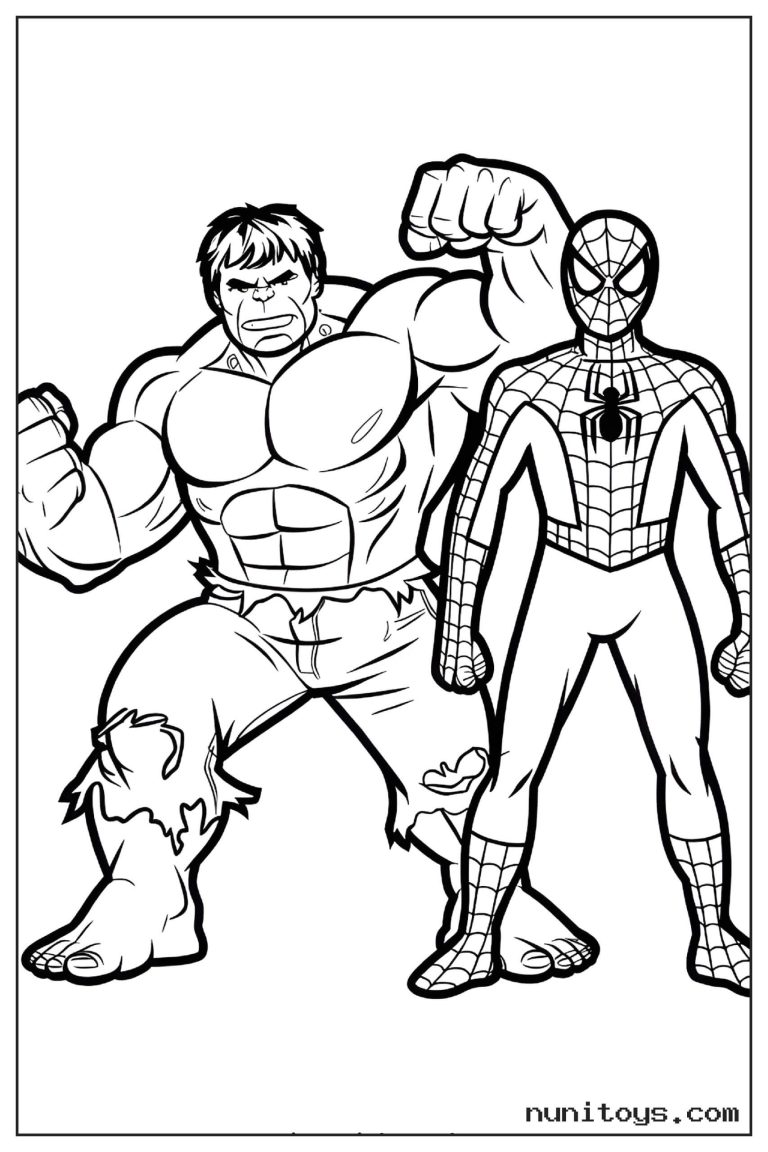 Coloriage Hulk et Spiderman debout côte à côte