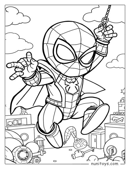 Spiderman in Action – Free Coloring Page