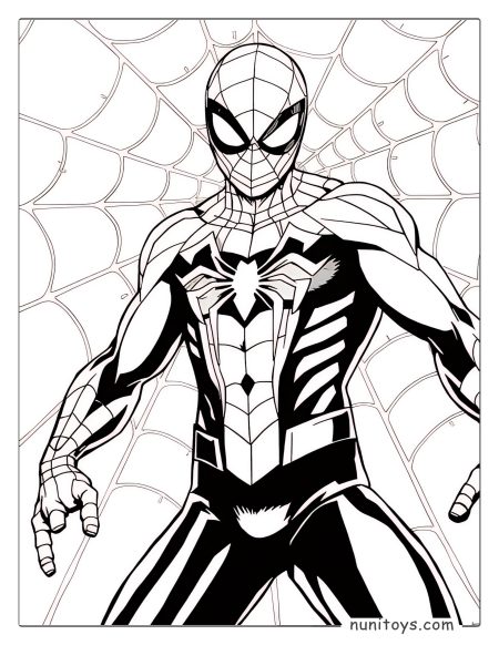 Spiderman on the Web – Hero Pose Coloring Page