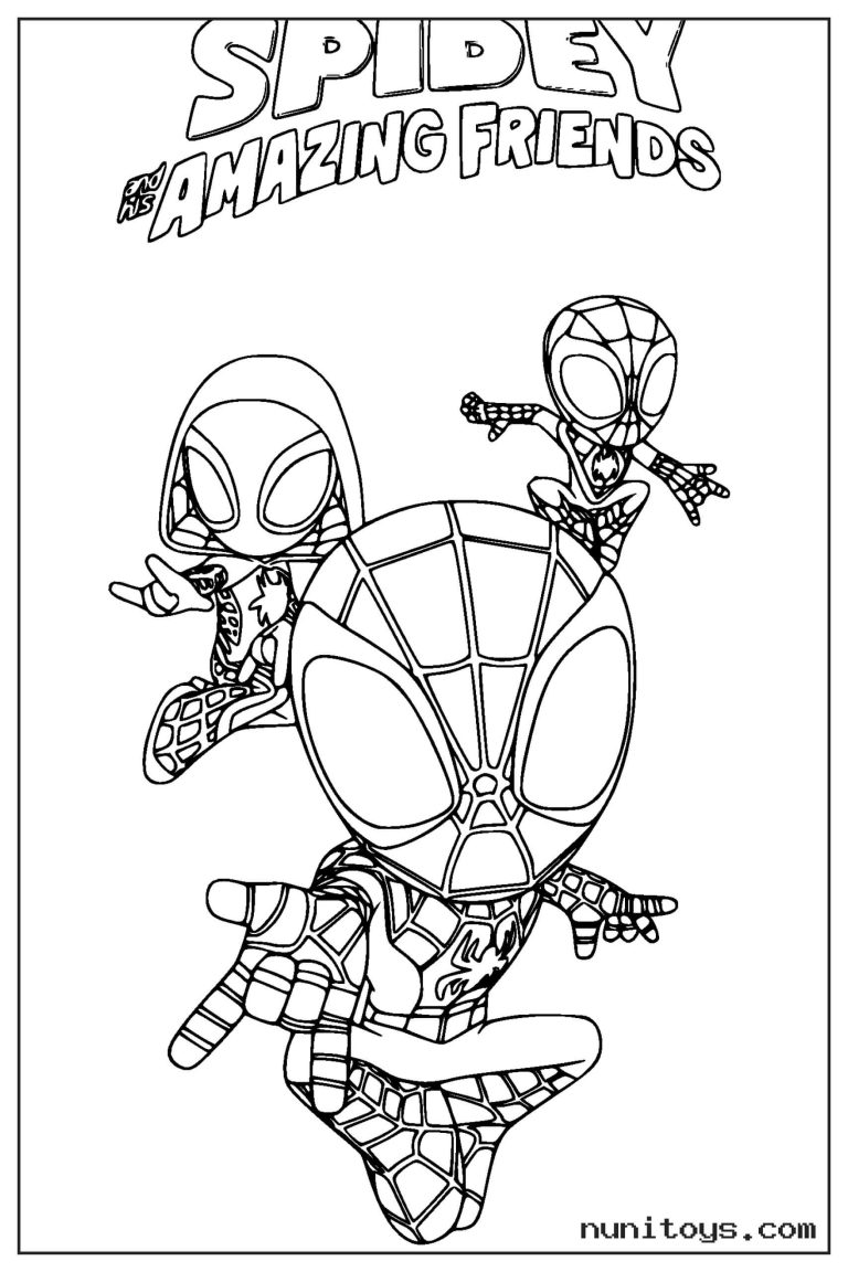 Coloriage Spidey avec Ghost Spider et Spidey Miles en action