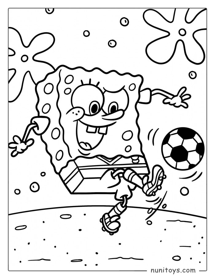 SpongeBob Playing Soccer Coloring Page