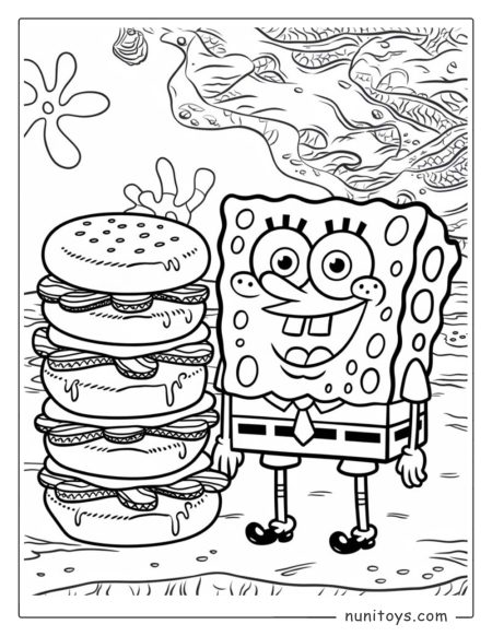 Spongebob Coloring Page – Stacked Krabby Patties