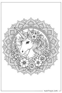 Unicorn Head Floral Mandala Coloring Sheet