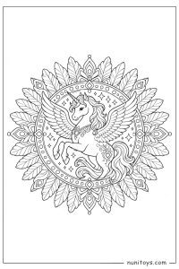 Winged Unicorn Mandala Printable Coloring Page