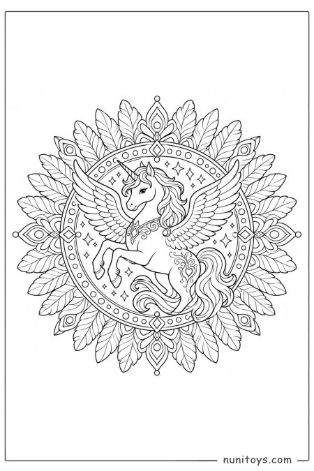 Winged Unicorn Mandala Printable Coloring Page