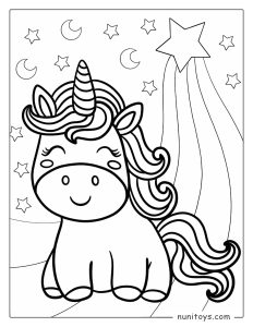 Happy Baby Unicorn Sitting on a Rainbow Coloring Page