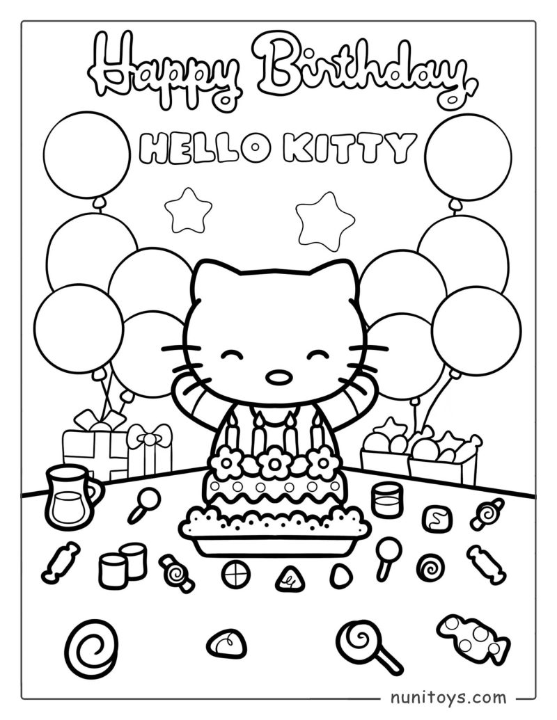 Hello Kitty Birthday Coloring Page